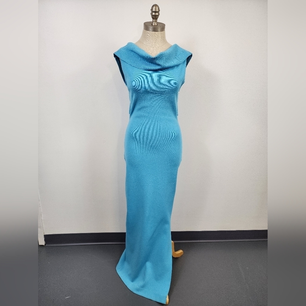 Solace London Sky Blue Off Shoulder Bodycon Maxi Dress Size Medium